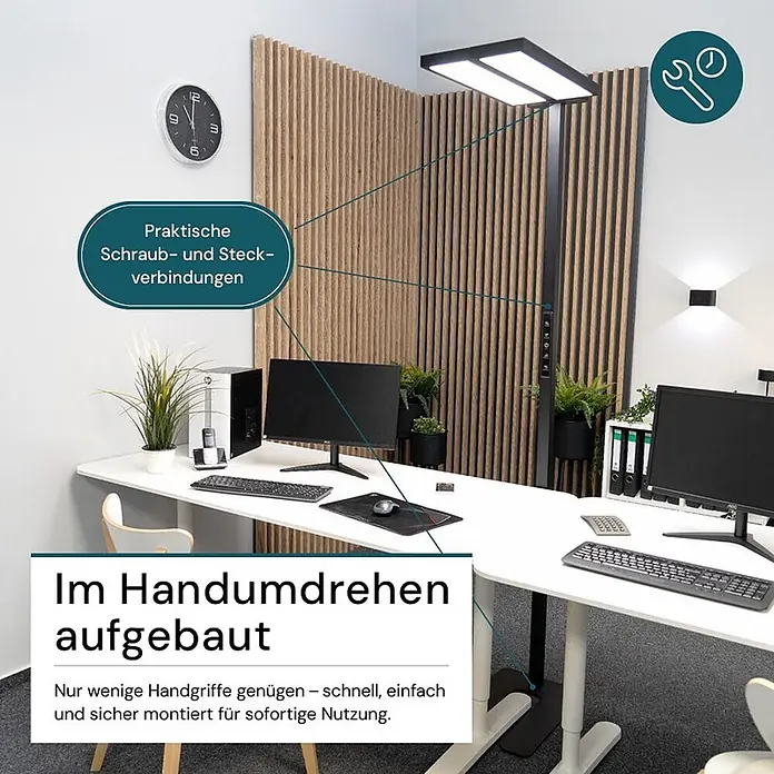 Luxula LED-Stehleuchte Bürostehleuchte 120W 8500lm Stehlampe Up- Downlight -  - L-förmiger Bürotisch und schwarze Stehleuchte, Betonung schneller Montage durch praktische Schraub- und Steckverbindungen.