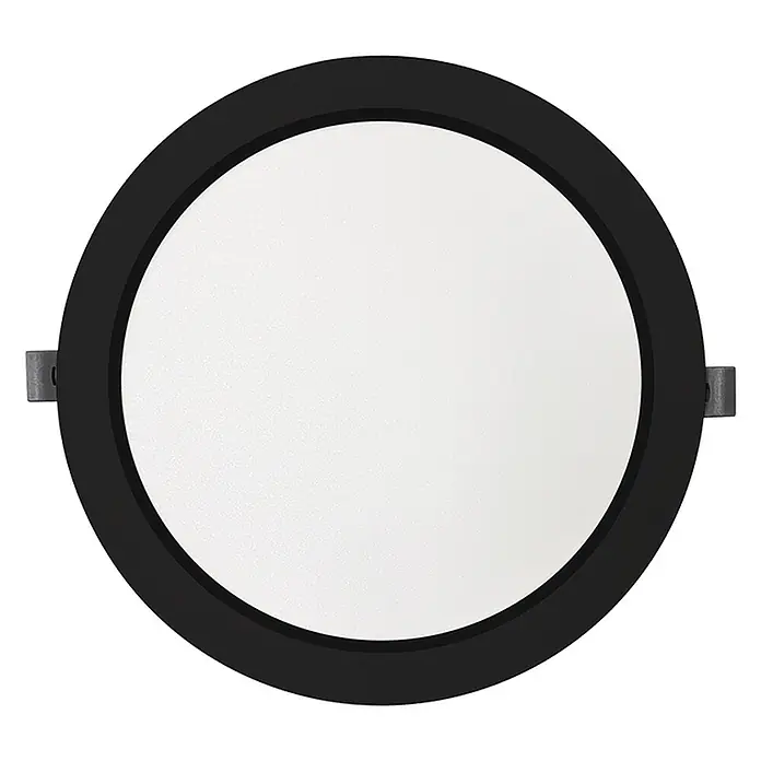 Luxula LED-Einbauleuchte 6W IP44-Geschützt 600lm Lichtfarbe Einstellbar CCT -  - Rundes schwarzes LED-Panel mit weißem Diffusor und Montageklammern.