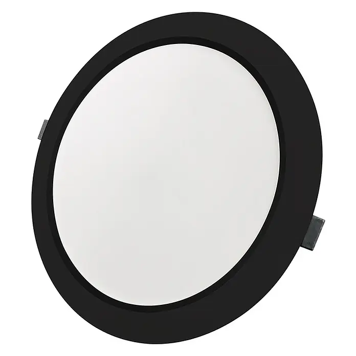 Luxula LED-Einbauleuchte 6W IP44-Geschützt 600lm Lichtfarbe Einstellbar CCT -  - Rundes schwarzes LED-Einbaustrahler mit weißer Diffusorplatte und seitlichen Montageklammern.