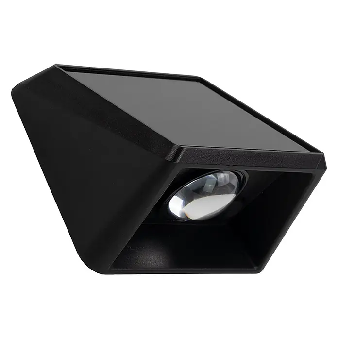 Luxula Solar-Außenwandleuchte - Schwarz, IP54 - Schwarze, eckige Solar-Wandleuchte mit klarer Linse.