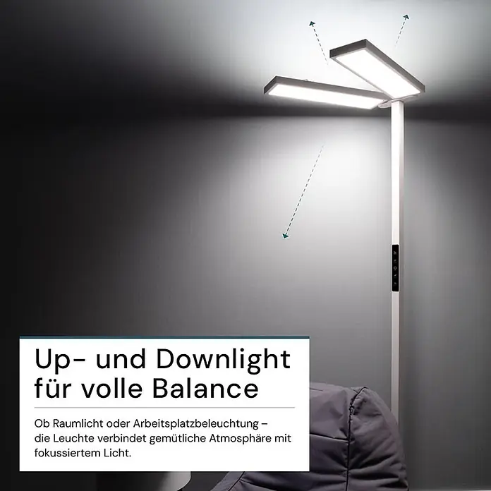 Luxula LED-Stehleuchte Bürostehleuchte 120W 8500lm Stehlampe Up- Downlight -  - Weiße Stehleuchte mit zwei verstellbaren LED-Köpfen für Up- und Downlight.