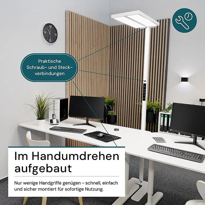 Luxula LED-Stehleuchte Bürostehleuchte 120W 8500lm Stehlampe Up- Downlight -  - Weiß-schlanke Stehleuchte mit rechteckigem Leuchtenkopf im Büro, einfache Montage durch Schraub- und Steckverbindungen.