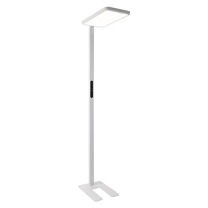 Luxula LED-Stehleuchte Stehlampe Up/Down Bürolampe Weiß 100W 7000LM 4000K -  - Weiße, moderne LED-Stehleuchte mit rechteckigem Leuchtenkopf, Steuerung am Stiel und U-förmigem Sockel.