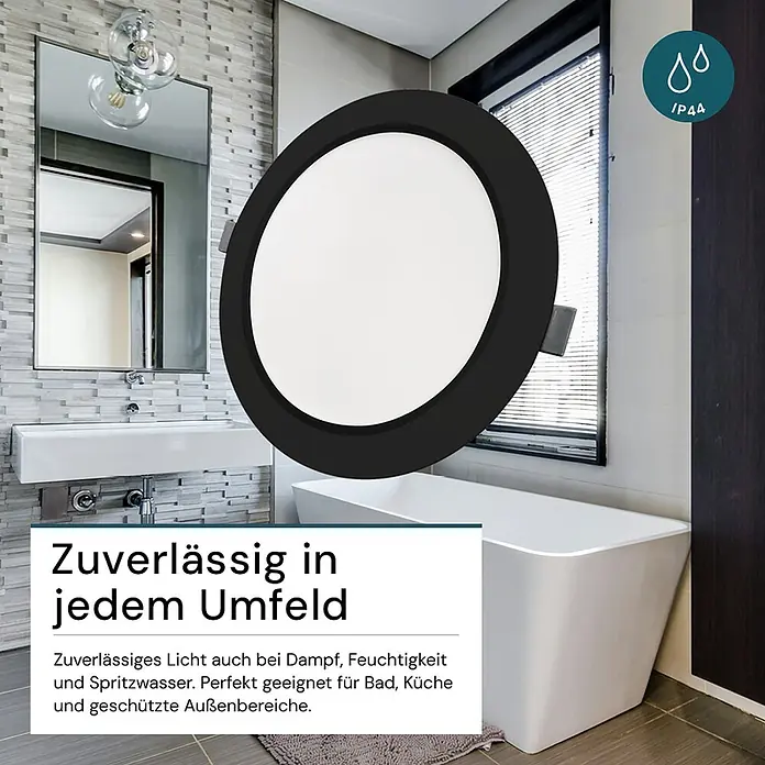 Luxula LED-Einbauleuchte 6W IP44-Geschützt 600lm Lichtfarbe Einstellbar CCT -  - Schwarze, runde LED-Einbauleuchte für Bad, Küche und geschützte Außenbereiche (IP44).