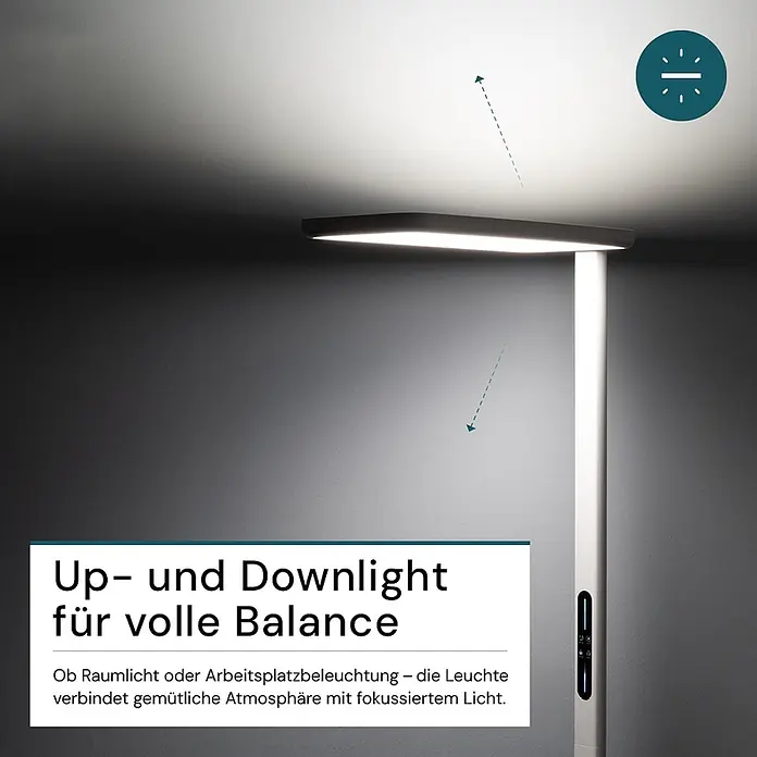 Luxula LED-Stehleuchte Stehlampe Up/Down Bürolampe Weiß 100W 7000LM 4000K -  - Schlanke weiße Stehlampe mit rechteckigem Kopf, die sowohl indirektes als auch direktes Licht für ausgewogene Beleuchtung bietet.