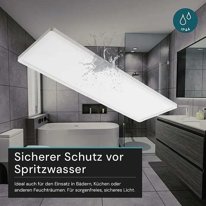 Luxula LED-Deckenleuchte - 24 W, Weiß, Mehrfarbig - Rechteckige weiße LED-Deckenleuchte mit Spritzwasserschutz, ideal für Badezimmer.