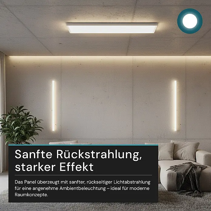 Luxula LED-Deckenleuchte - 24 W, Weiß, Mehrfarbig - Weiße rechteckige LED-Deckenleuchte, die weiches Umgebungslicht in einem modernen Wohnraum bietet.
