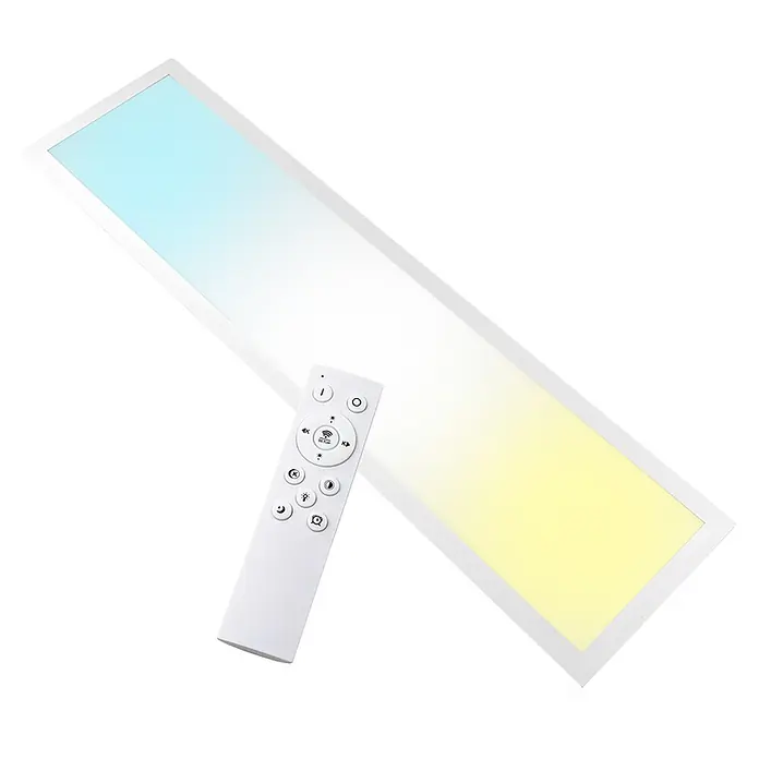 Luxula LED-Deckenleuchte - 40 W, Weiß, Mehrfarbig - Weißes rechteckiges LED-Lichtpanel mit einstellbarer Farbtemperatur (kühl bis warm) und Helligkeit, gesteuert durch eine weiße Fernbedienung.