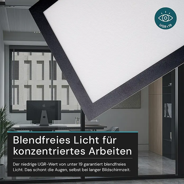 Luxula LED-Deckenleuchte - 40 W, Schwarz, Mehrfarbig - Schwarz gerahmtes, rechteckiges LED-Panel (UGR<19) für blendfreies Licht im Büro.