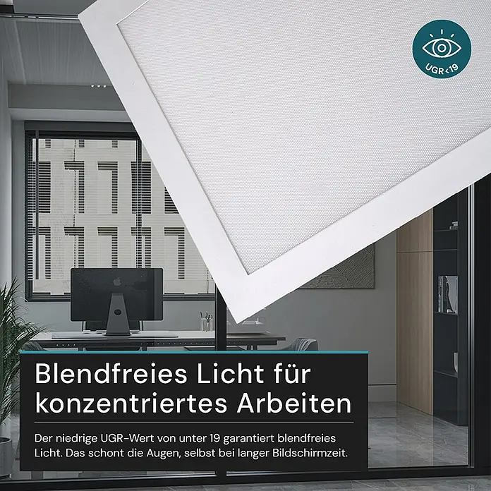 Luxula LED-Deckenleuchte - 40 W, Weiß, Mehrfarbig - Weißes, quadratisches LED-Panel mit UGR <19, das blendfreies Licht für konzentriertes Arbeiten im Büro liefert.