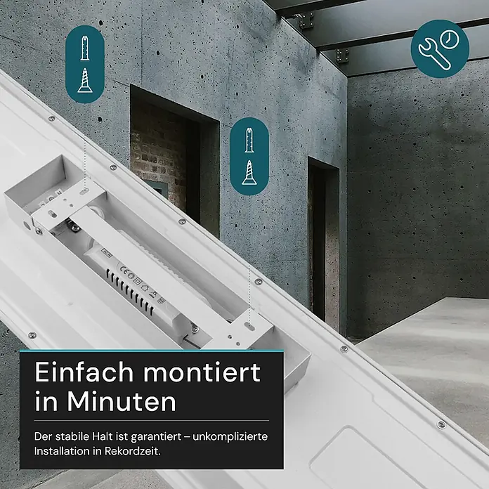 Luxula LED-Deckenleuchte - 40 W, Weiß, Mehrfarbig - Unterseite einer weißen, rechteckigen LED-Leuchte, die die Montagevorrichtung für schnelle Installation zeigt.