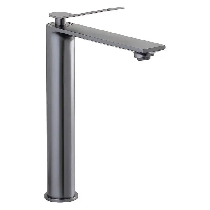SCHÖNER WOHNEN-Kollektion Waschtischarmatur Viola Auslaufhöhe 24 cm Industrial - Industrial, Seidenmatt - Hoher, dunkelgrauer Wasserhahn aus mattem Metall mit modernem, minimalistischem Design.