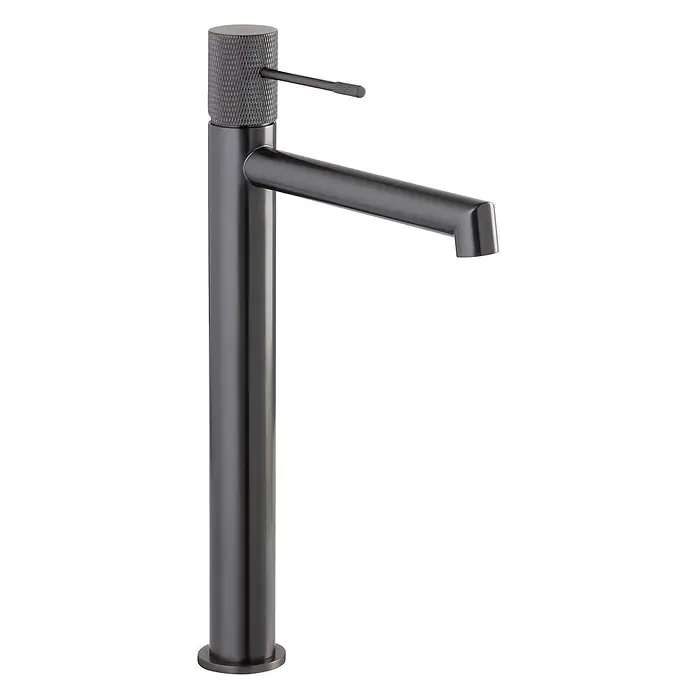 SCHÖNER WOHNEN-Kollektion Waschtischarmatur Kadia Auslaufhöhe 24,2 cm Industrial - Industrial, Seidenmatt - Hoher, dunkelgrauer Einhebelmischer mit gerändeltem Griff.
