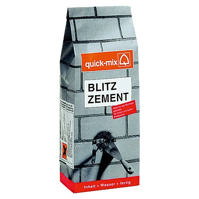 Quick-Mix Blitzzement - 5 kg, Chromatarm - Abbildung einer Packung Quick-Mix Blitz Zement, ideal für schnelle Reparaturen und Montagen im Innen- und Außenbereich.
