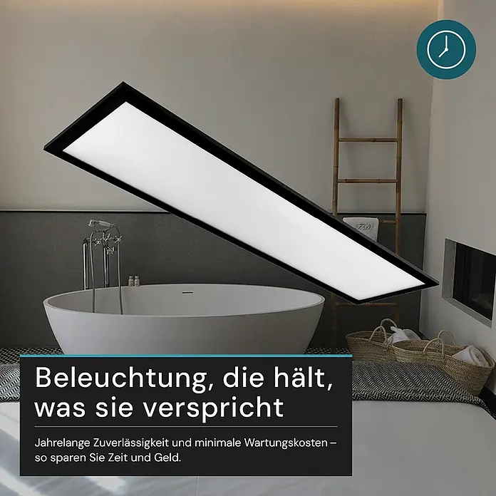 Luxula LED-Deckenleuchte - 40 W, Schwarz, Mehrfarbig - Rechteckige LED-Deckenleuchte mit schwarzem Rahmen, spendet helles Licht in einem modernen Badezimmer.