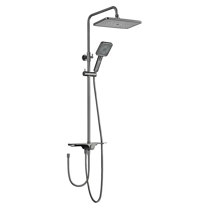 SCHÖNER WOHNEN-Kollektion Duschsystem Verina Wassersparend Industrial - Anzahl Strahlarten: 3 Stk., Industrial - Dunkelgraues quadratisches Regenduschsystem mit Handbrause, Schlauch und integrierter Ablage.