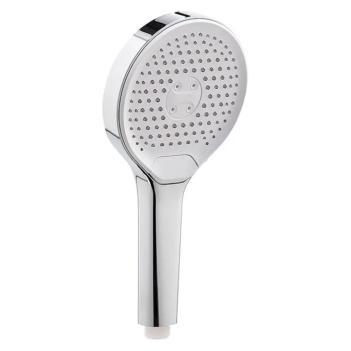 SCHÖNER WOHNEN-Kollektion Brausegarnitur Handbrause Glaia Wassersparend Chrom - Art Strahl: Regenstrahl, Regen-Mix-Strahl und Massagestrahl, Chrom - Verchromter und weißer Handbrausekopf mit runder Duschplatte und ergonomischem Griff.