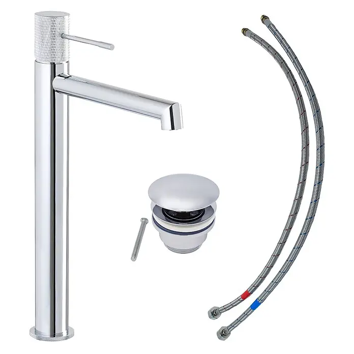 SCHÖNER WOHNEN-Kollektion Waschtischarmatur Kadia Auslaufhöhe 24,2 cm Chrom - Chrom, Glänzend - Chrom Waschtischarmatur mit gerändeltem Griff, inklusive Chrom Ablaufgarnitur und flexiblen Anschlussschläuchen.