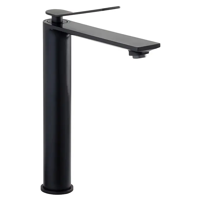 SCHÖNER WOHNEN-Kollektion Waschtischarmatur Viola Auslaufhöhe 24 cm Mattschwarz - Mattschwarz, Seidenmatt - Mattschwarze moderne Armatur mit hohem Zylindersockel, flachem rechteckigem Auslauf und schlankem Hebelgriff.
