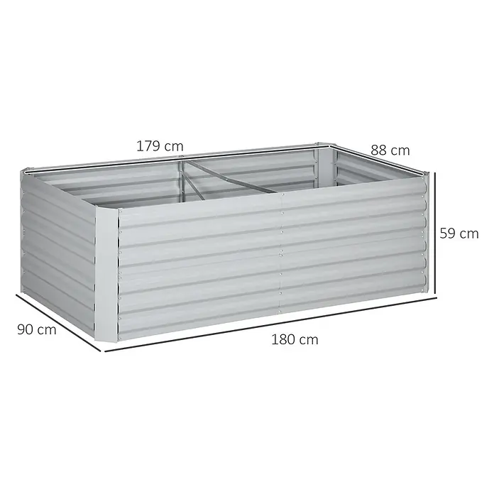 Outsunny Hochbeet - Stahl, Hellgrau - Silbernes Hochbeet aus gewelltem Metall, 179x88x59 cm.