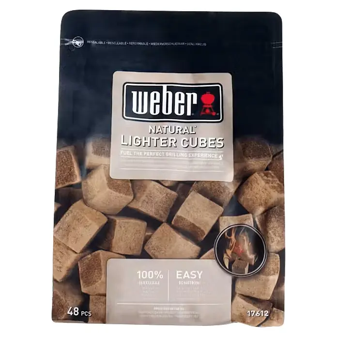 Weber Anzündwürfel - 48 Stk. - Wiederverschließbarer Beutel Weber natürliche Anzündwürfel, braun und würfelförmig, 48 Stück.