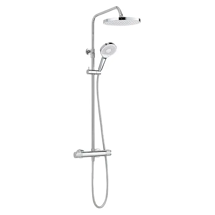 Schöner Wohnen Duschsystem mit Thermostat Glaia Wassersparend Chrom -  - Verchromtes Duschsystem mit quadratischem Regenduschkopf, Handbrause und Thermostatmischbatterie.