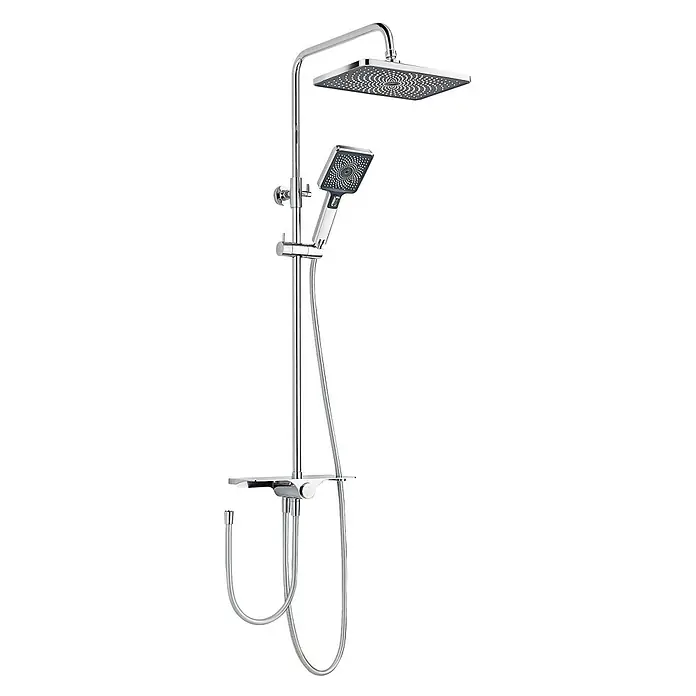 SCHÖNER WOHNEN-Kollektion Duschsystem Verina Wassersparend Chrom - Anzahl Strahlarten: 3 Stk., Chrom - Verchromtes Duschsystem mit quadratischem Regenduschkopf, Handbrause und Ablage.