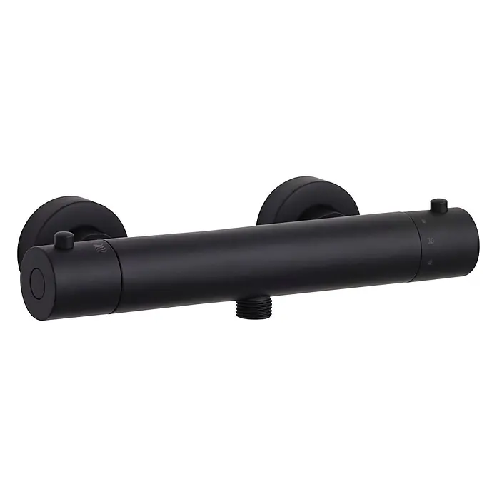 SCHÖNER WOHNEN-Kollektion Brausegarnitur Duschthermostat Dicu Eco-Stop Mattschwarz - Mattschwarz - Mattschwarzer Thermostat-Duschmischer mit Temperatur- und Durchflussreglern.