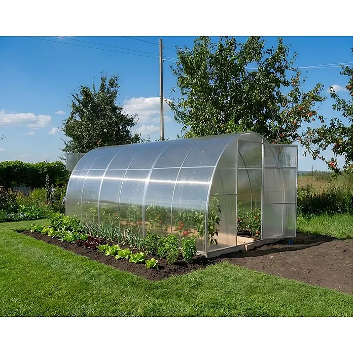 Garten Dream Gewächshaus Optima, 4mm Polycarbonat - 250 x 400 cm, Material Seitenwand: Kunststoff, 4 mm, Silber - Transparentes Bogengewächshaus zum Anbau von Tomaten und anderem Gemüse im Garten.