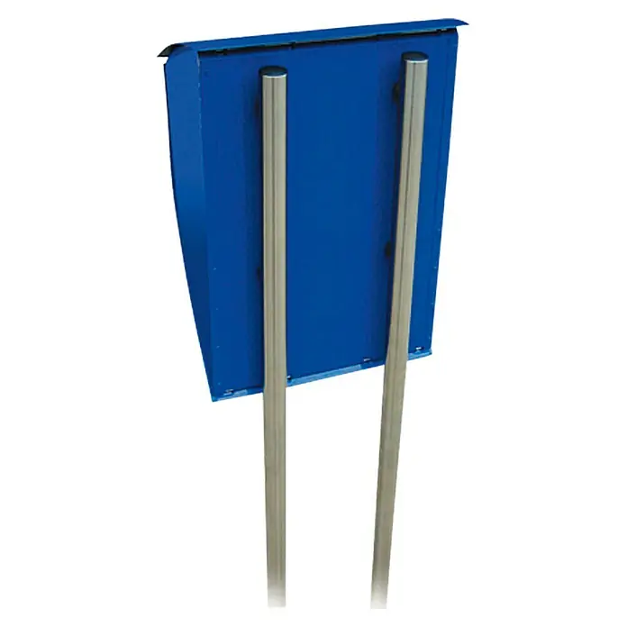 Burg-Wächter Briefkastenständer Universal 150 - Höhe: 1.500 mm, Geeignet für: Briefkästen aus Stahl/Edelstahl/Kunststoff - Blaue Briefkastenanlage mit zwei silberfarbenen Ständern für den Außenbereich. Ideal für die Zustellung von Post und kleinen Paketen.