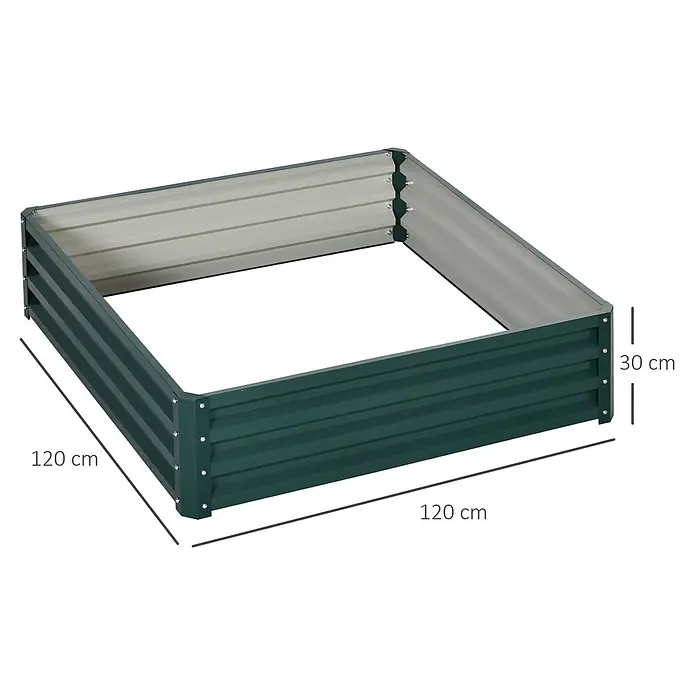Outsunny Hochbeet Dunkelgrün 120L x 120B x 30H cm -  - Dunkelgrünes Hochbeet aus Wellblech, 120x120x30 cm.