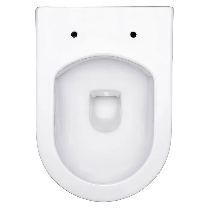 SCHÖNER WOHNEN-Kollektion Wand-WC Antus Spülrandlos Weiß - Spülrandlos, Spülform: Tief, WC Abgang: Waagerecht, Weiß - Draufsicht auf ein weißes wandhängendes Keramik-WC mit Befestigungslöchern.