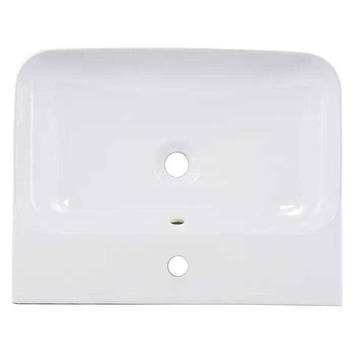SCHÖNER WOHNEN-Kollektion Aufsatzwaschbecken Dara 60,5 cm x 47 cm Weiß - Ohne Spezialglasur, Hahnloch: Mitte, Mit Überlauf, Weiß - Weißes Keramik-Waschbecken mit Hahn-, Abfluss- und Überlauflöchern.