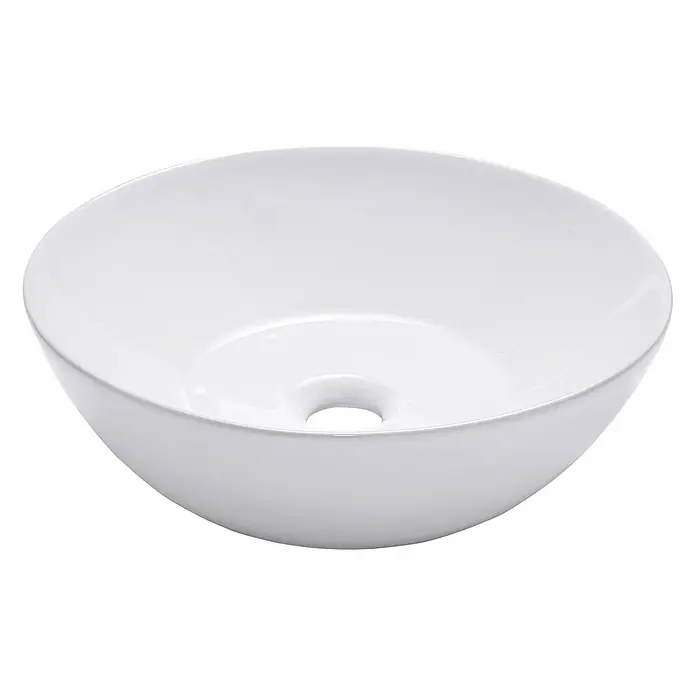SCHÖNER WOHNEN-Kollektion Aufsatzwaschbecken Beco 38 cm Weiß - Ohne Spezialglasur, Hahnloch: Ohne, Mit Überlauf, Weiß - Weißes Keramik-Aufsatzwaschbecken mit zentralem Abflussloch.