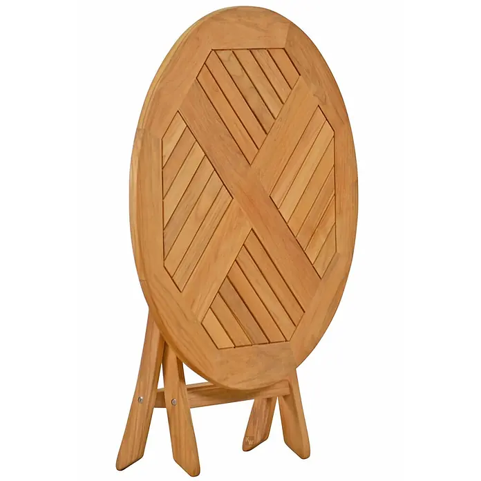 Klapptisch Ravenna Teak Holz Tisch rund 70 cm wetterfest premium -  - Klappbarer Teakholztisch mit runder, gemusterter Lattenplatte und klappbarem Untergestell.