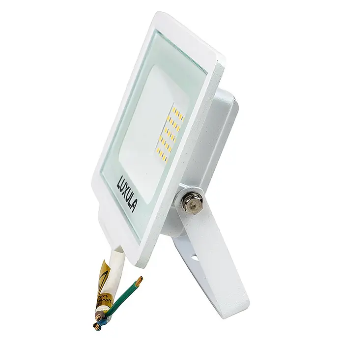 Luxula LED-Strahler - 20 W, 2.000 lm, IP65 - Weißer LUXULA LED-Strahler mit Metallgehäuse, Glasfront und freiliegender Verkabelung.