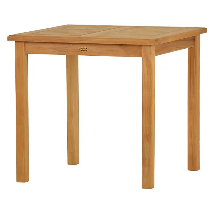 Kai Wiechmann Gartentisch - Teakholz, Quadratisch, Naturbelassen - Ein quadratischer, hellbrauner Holztisch mit Lattenplatte und vier geraden Beinen.