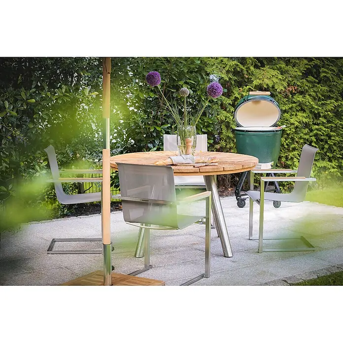 Gartentisch Hamilton Teakholz Edelstahl rund 130 cm modern premium online kaufen bei BAUHAUS