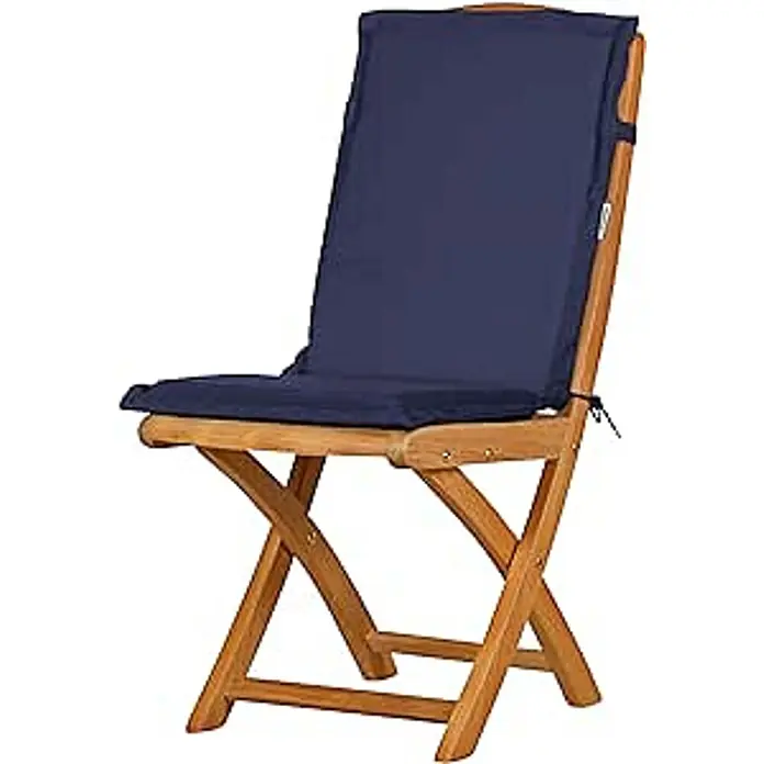 Kai Wiechmann Sitzauflage - Klappstuhl, Polyacryl, Marineblau - Teakholz-Klappstuhl mit dunkelblauem Kissen.