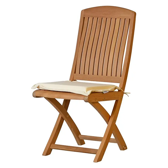 Kai Wiechmann Sitzauflage - Klappstuhl, Polyacryl, Naturweiß - Teakholz-Klappstuhl mit cremefarbenem Kissen, ideal für den Außenbereich.