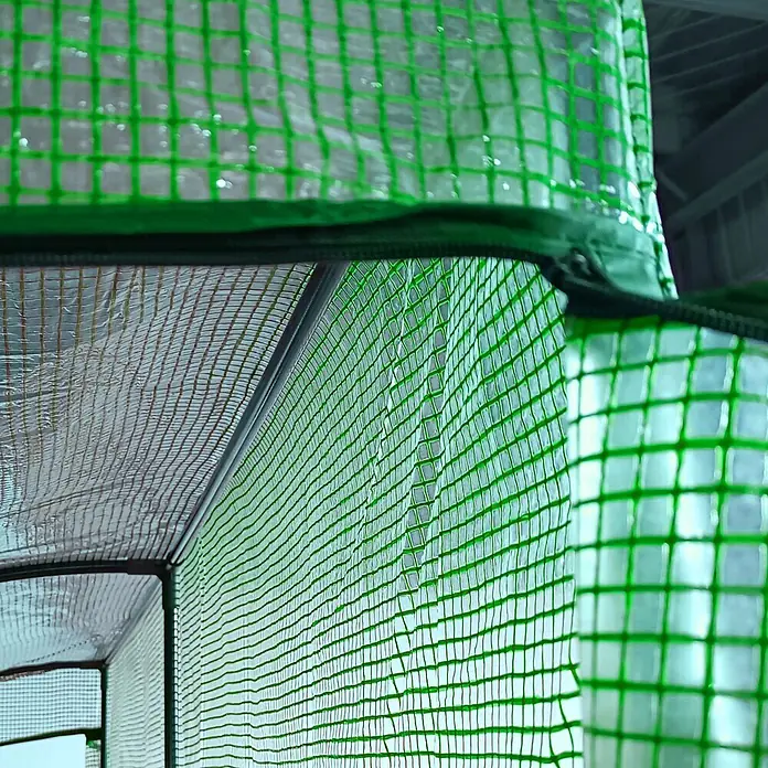 Furnicato Gewächshaus - 100 x 200 cm, Material Seitenwand: Stahl, 14 mm, Grün - Gewächshausfolie: transparente Plane mit grünem Gitter und Reißverschluss. Sichtbare Kondensation.