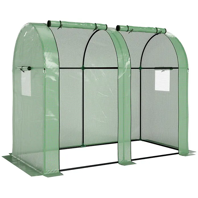 Furnicato Gewächshaus - 94 x 185 cm, Material Seitenwand: Stahl, 14 mm, Grün - Grünes begehbares Folientunnel-Gewächshaus mit gitterverstärkter Abdeckung, aufrollbaren Türen und Fenstern.