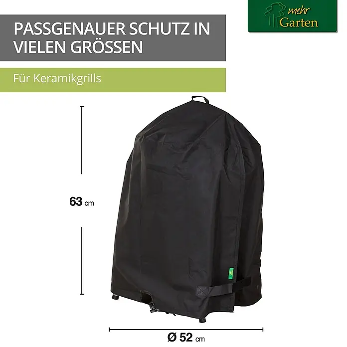 Mehr Garten Grill-Schutzhülle - Passend für: Keramikgrill, Polyester (PES), Schwarz - Schwarze Stoffabdeckung für Keramikgrills, 63 cm hoch und 52 cm Durchmesser.
