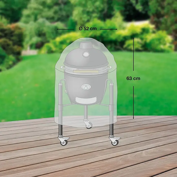 Mehr Garten Grill-Schutzhülle - Passend für: Keramikgrill, Polyester (PES), Schwarz - Transparente Grillabdeckung auf einem Außengrill mit Maßen: 52 cm Durchmesser, 63 cm Höhe.