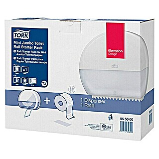 Tork Elevation Toilettenpapier-Spender Starter-Set Mini Jumbo T2 (1 x Toilettenpapierspender T2, 1 x Premium Toilettenpapier Mini Jumbo T2, 34,5 x 27,5 cm, Tiefe: 13,2 cm)