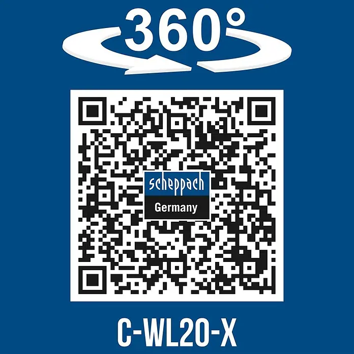 Scheppach IXES 20V LED-Arbeitsleuchte C-WL20-X - 20 V, Ohne Akku, 300 lm - QR-Code für 360-Grad-Ansicht des scheppach Germany Produkts C-WL20-X.