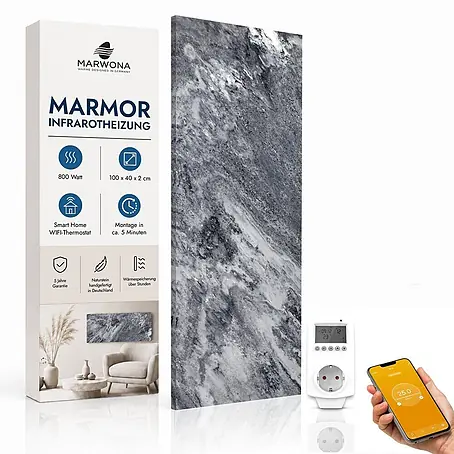 Marwona Shadow Grey Infrarotheizung 800 W inkl. Smart-Thermostat