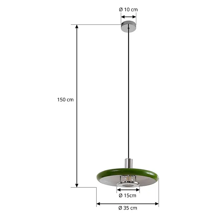 Lindby Pendelleuchte in grün, Hängelampe -  - Grüne Pendelleuchte mit Chromdetails, 150 cm Gesamthöhe, 35 cm Schirmdurchmesser, 10 cm Deckenrosette.