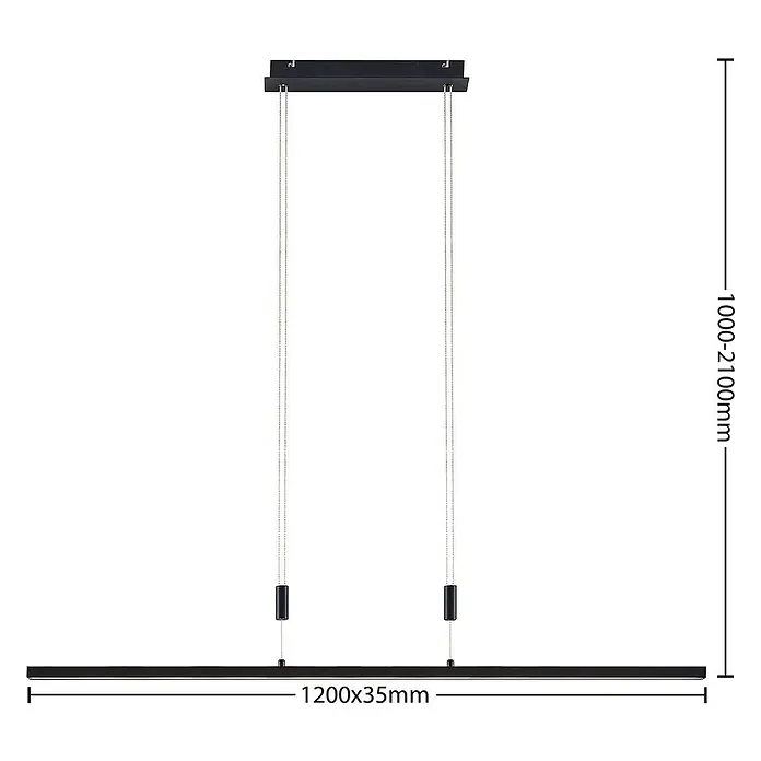 Lindby LED Esstisch Pendelleuchte höhenverstellbar, dimmbar, -  - Schwarze lineare LED-Pendelleuchte mit verstellbarer Aufhängung, 1200mm lang.