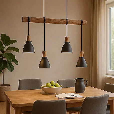 Lindby Esstisch Pendelleuchte Metall Holz, ohne Leuchtmittel, Küchenlampe